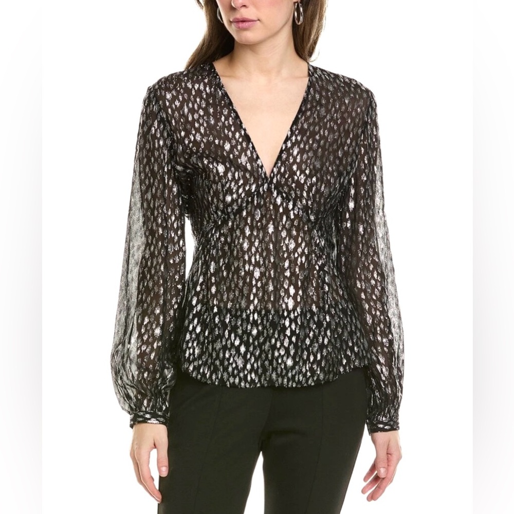 The Kooples Sparkling Top Blouse Black Silver Metallic Sparkle  SZ Sm EUC